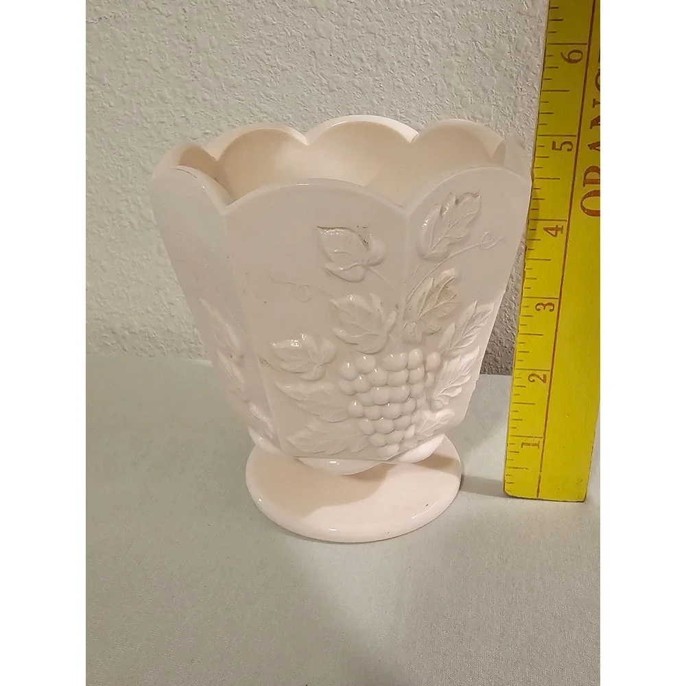 Napco Ceramics Pink Milk Glass Style Footed Planter Grape Motif Cleveland Ohio